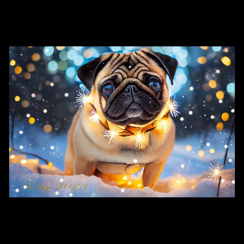 Carlin mignon avec des lumières de Noël