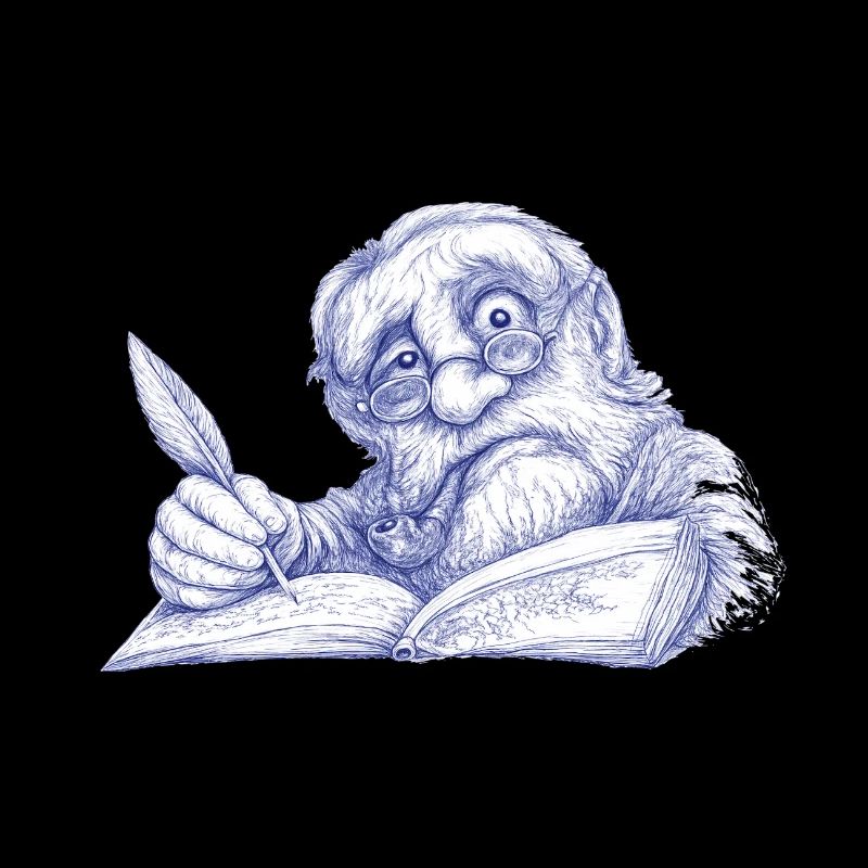 Senior Writer with Pen Drawing