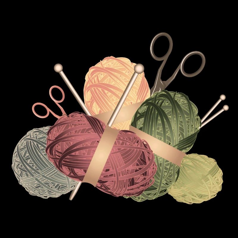 Balls of wool & knitting needles with scissors