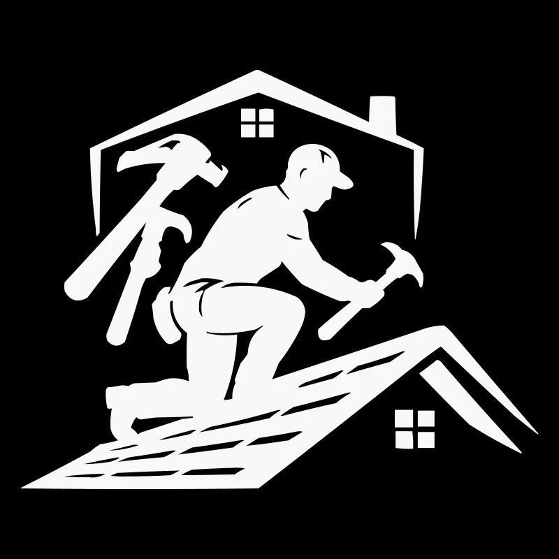 Roofer silhouette on the roof