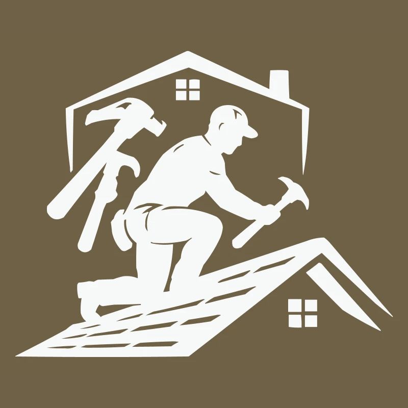 Roofer silhouette on the roof