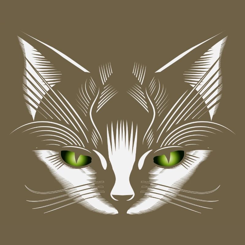 tête de chat blanche avec des yeux de chat verts