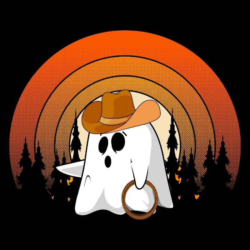 Howdy Cowboy Ghost Funny Halloween Retro Sunset