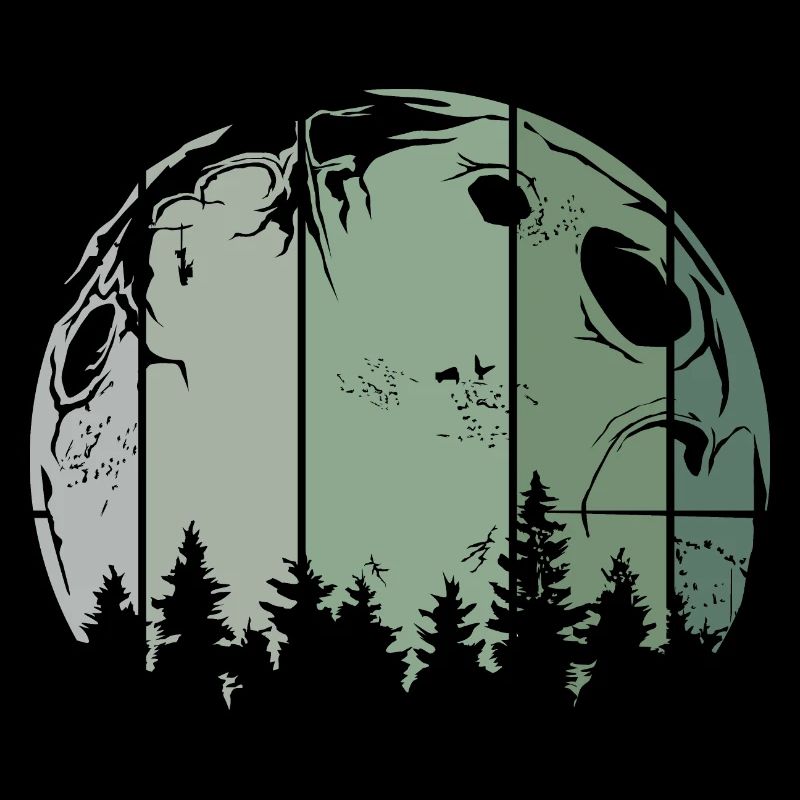 Arbre de la forêt de lune logo d’icône vintage rétro