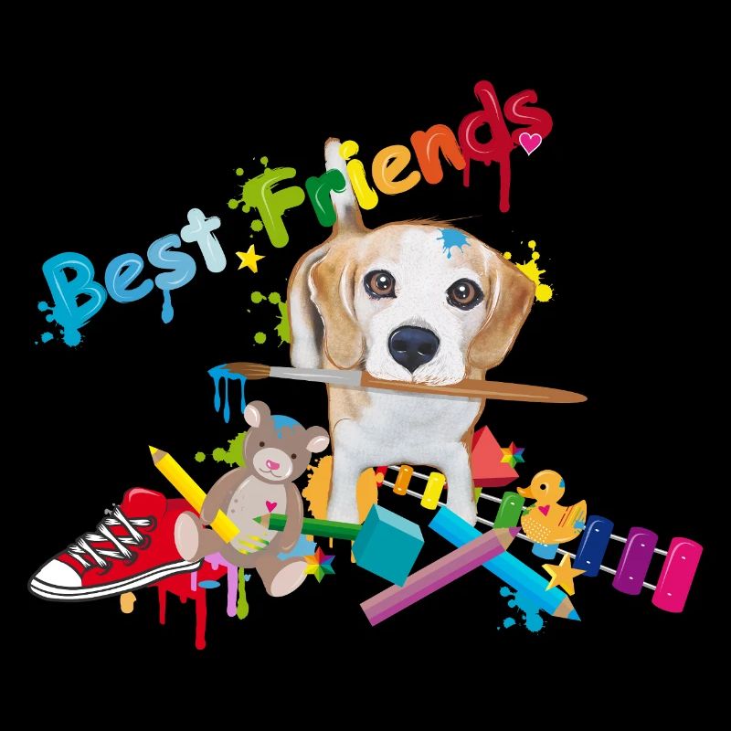 Bunter Freundschaftsgruß mit Beagle & Spielzeug