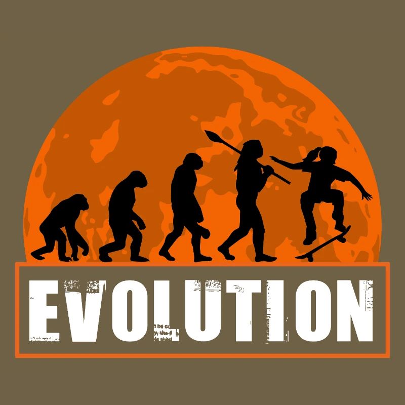 Évolution du skateur rétro au coucher de soleil en skateboard