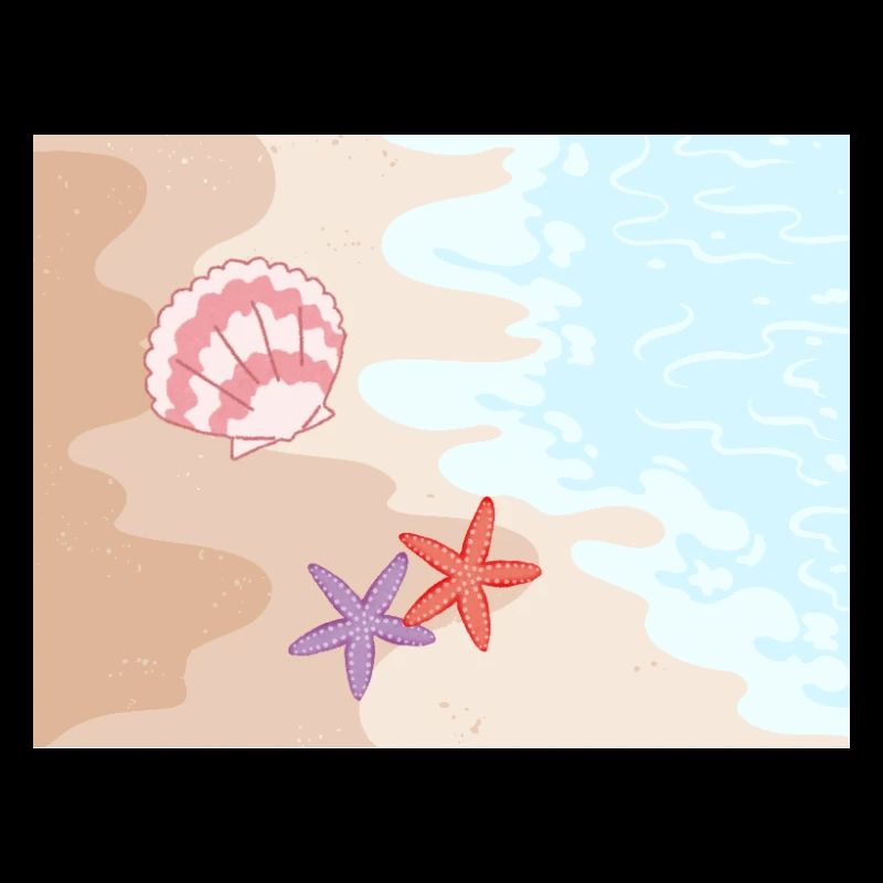 Plage d’été, étoiles de mer et coquillages