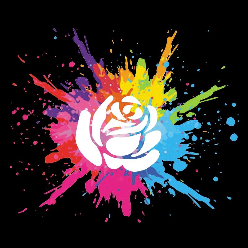 Weiße Blume und mehrfarbige Explosion