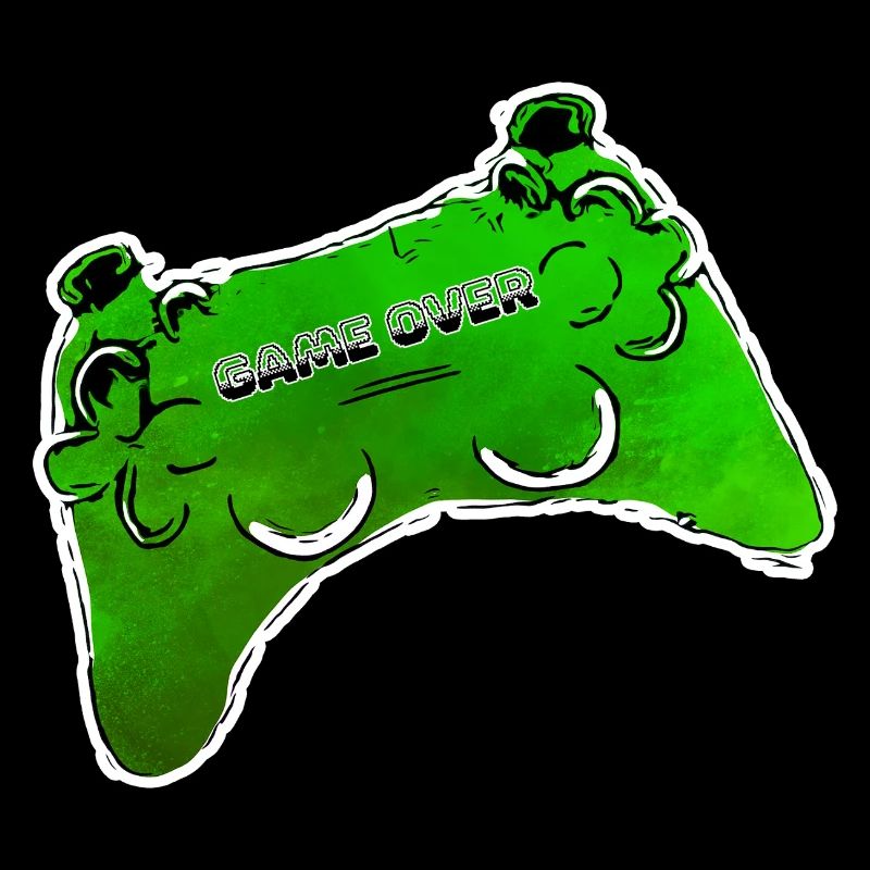 gruener Comic Controller mit Text GAME OVER