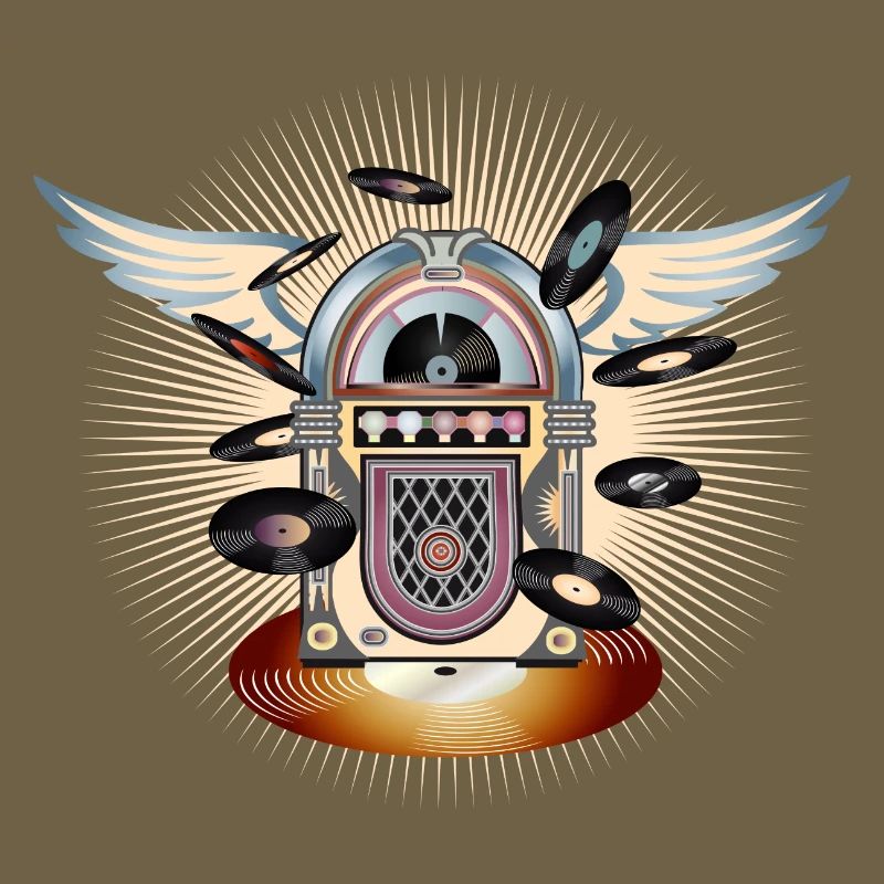 Jukebox au look rétro avec piano à queue et disques