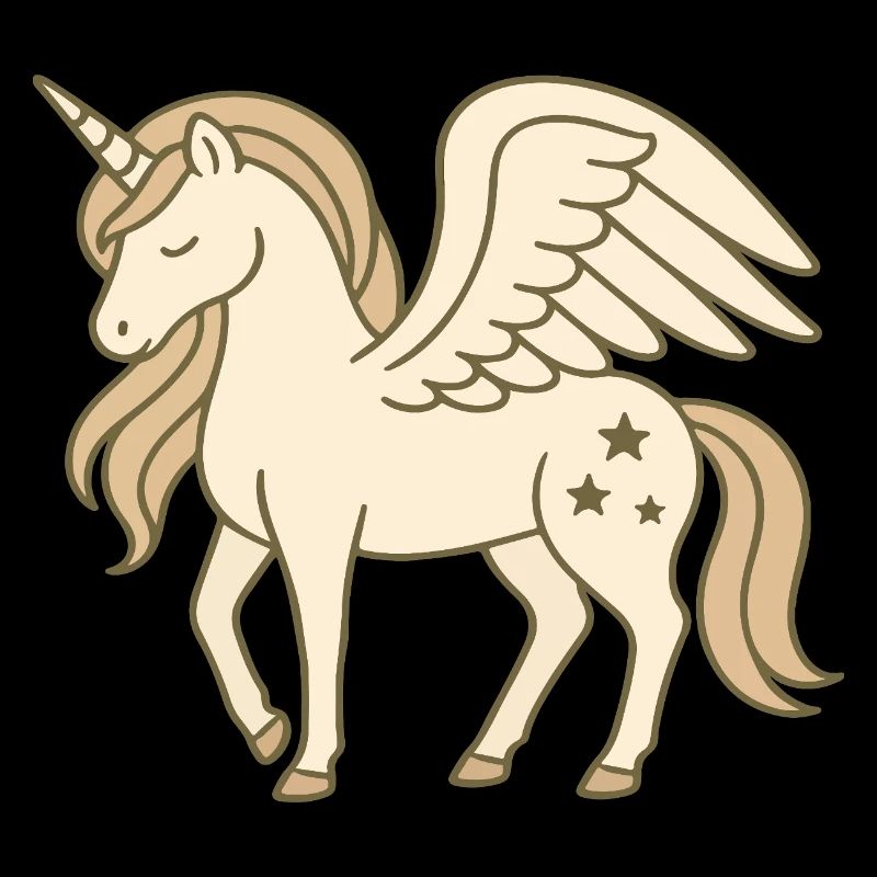 Licorne ailée mignonne avec des étoiles et crinière pastel