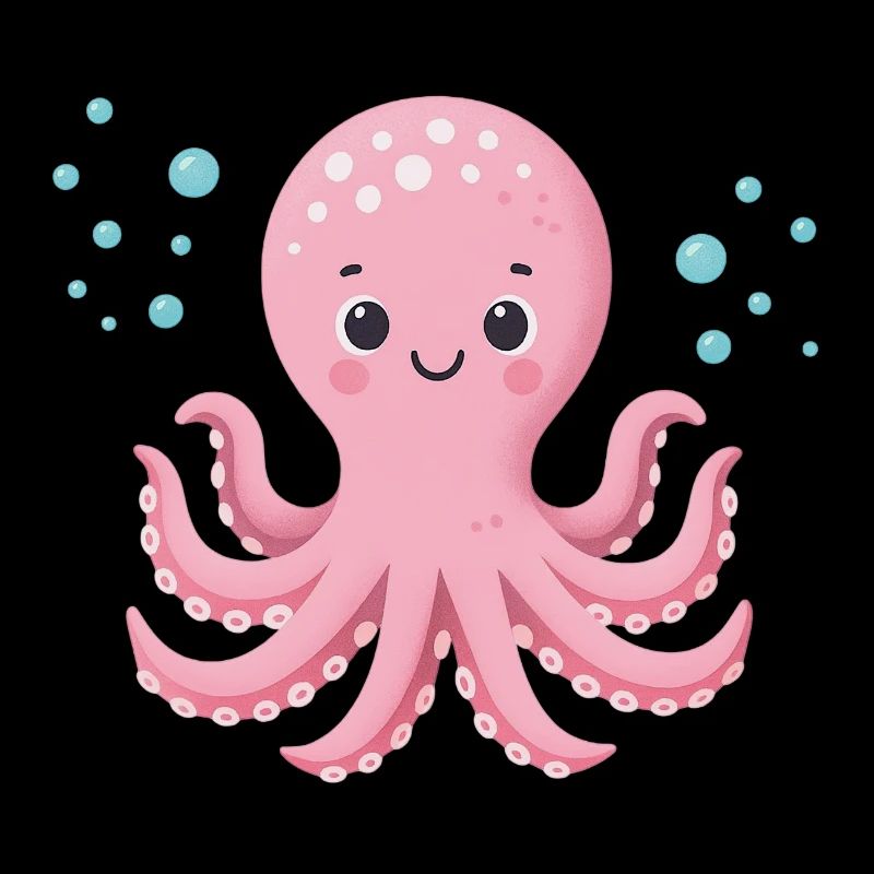 Pink Octopus with Bubbles