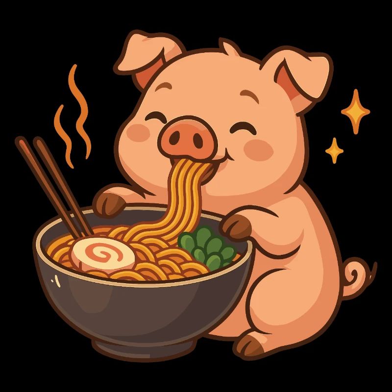 Cochon aux nouilles, ramen, cochon kawaii