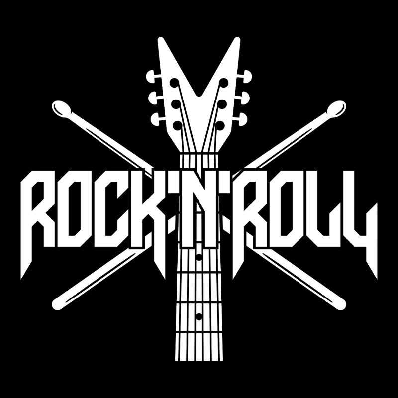 Rock 'N' Roll Guitar and Drumsticks Logo