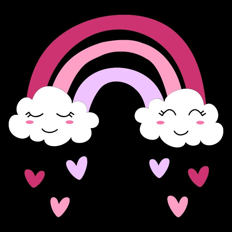 Arc-en-ciel violet avec nuages et cœurs pour filles