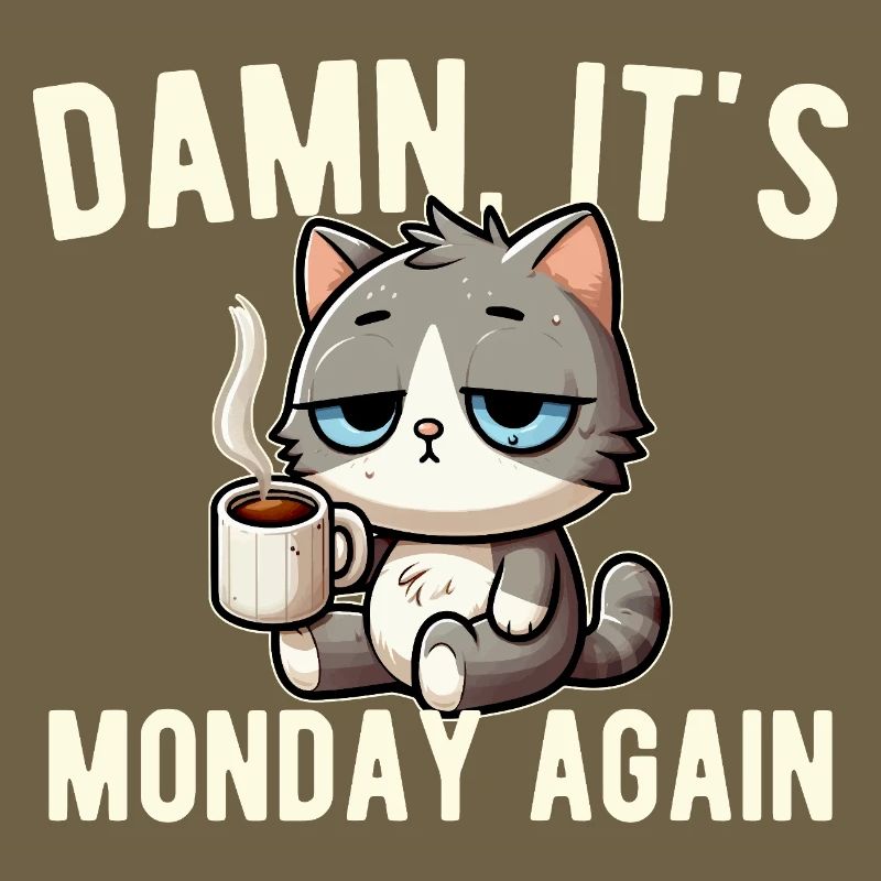 Monday Again Cat Coffee Work Stress Funny