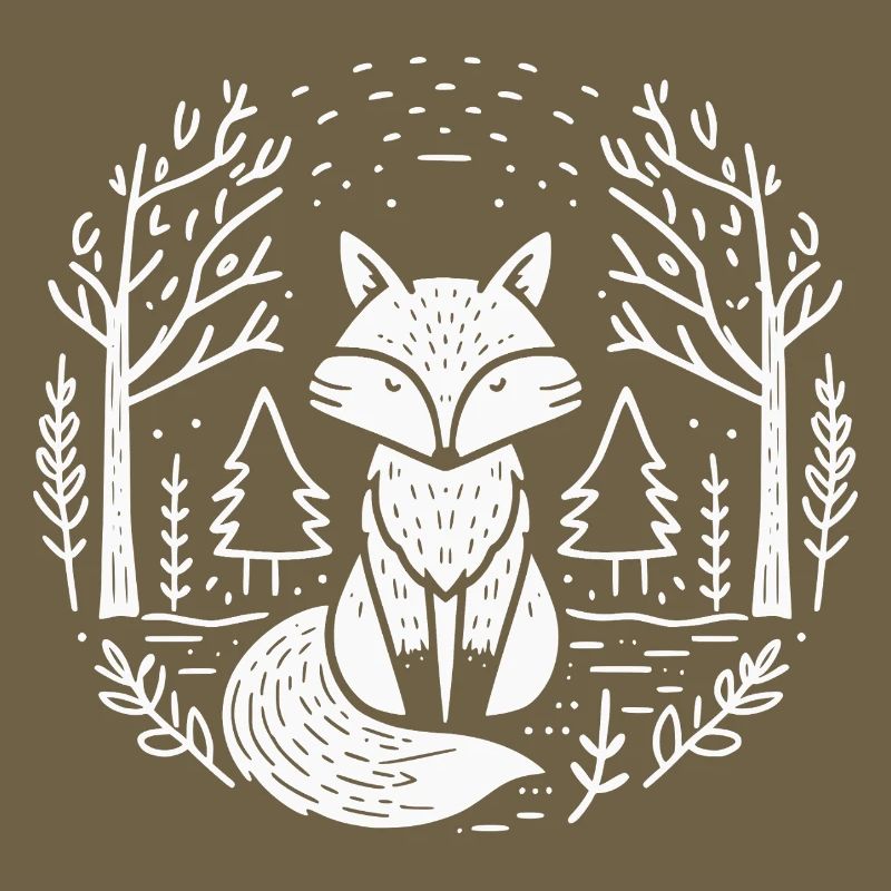 Fox in the Forest Circle Illustration