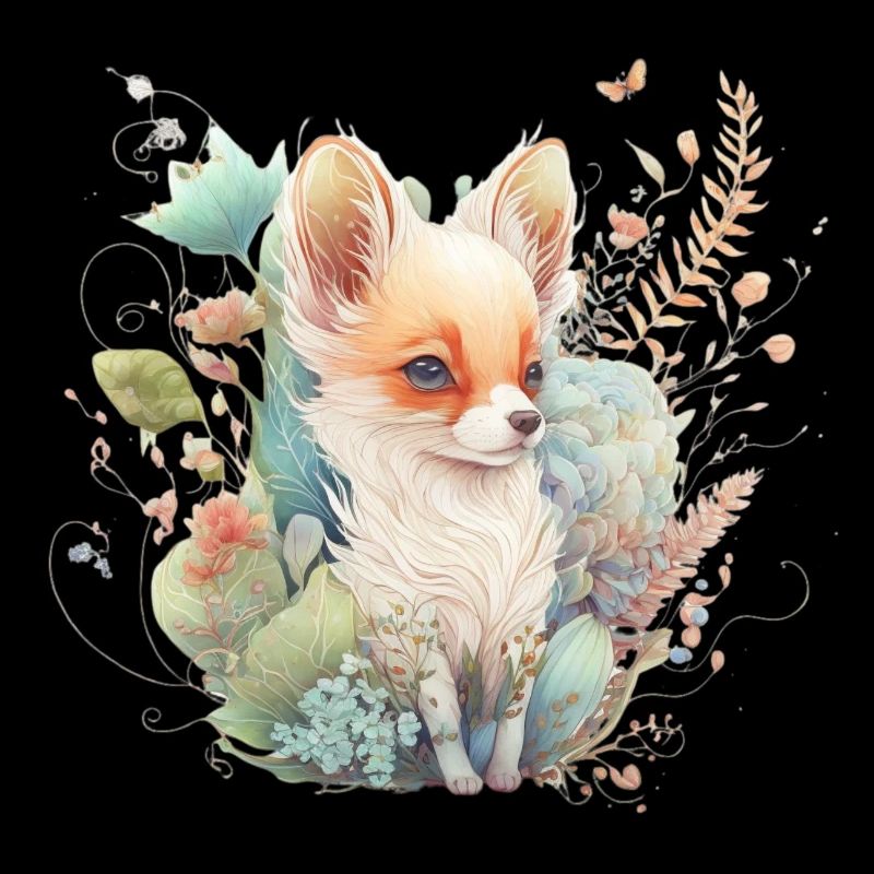 Renard Aquarelle Fleurs