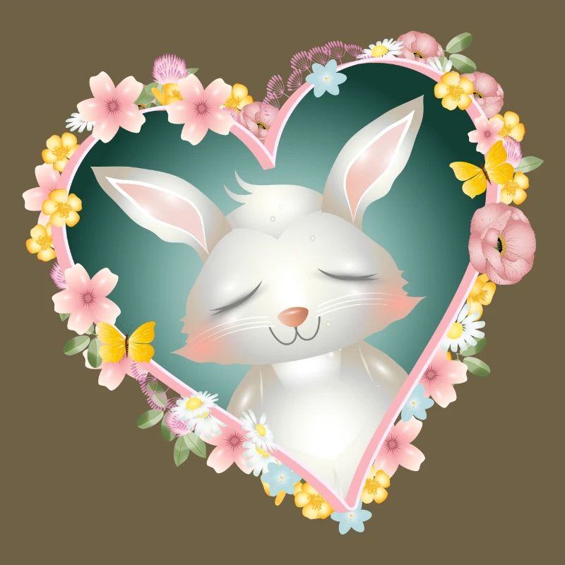 Rêves de lapin blanc mignons dans le cœur de fleur
