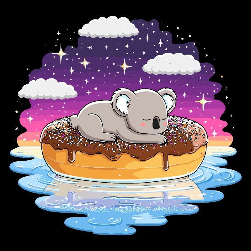 Koala auf Donut im Nachtmeer