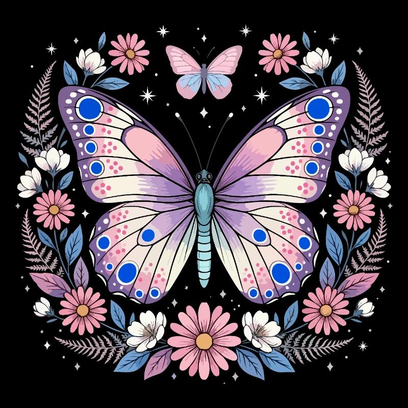 Papillon pastel dans une couronne de fleurs
