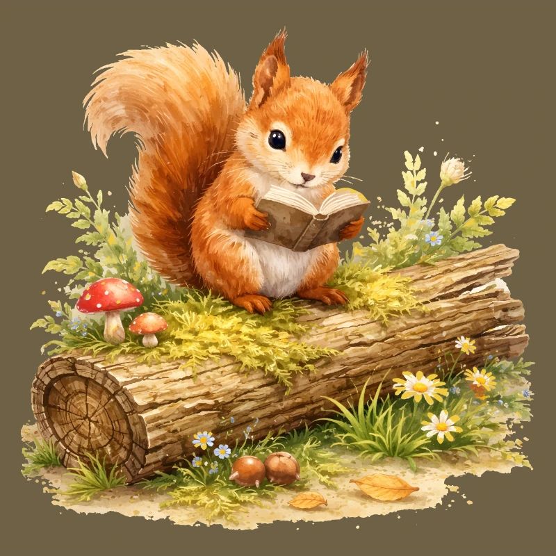 Squirrel Reading Book Illustration