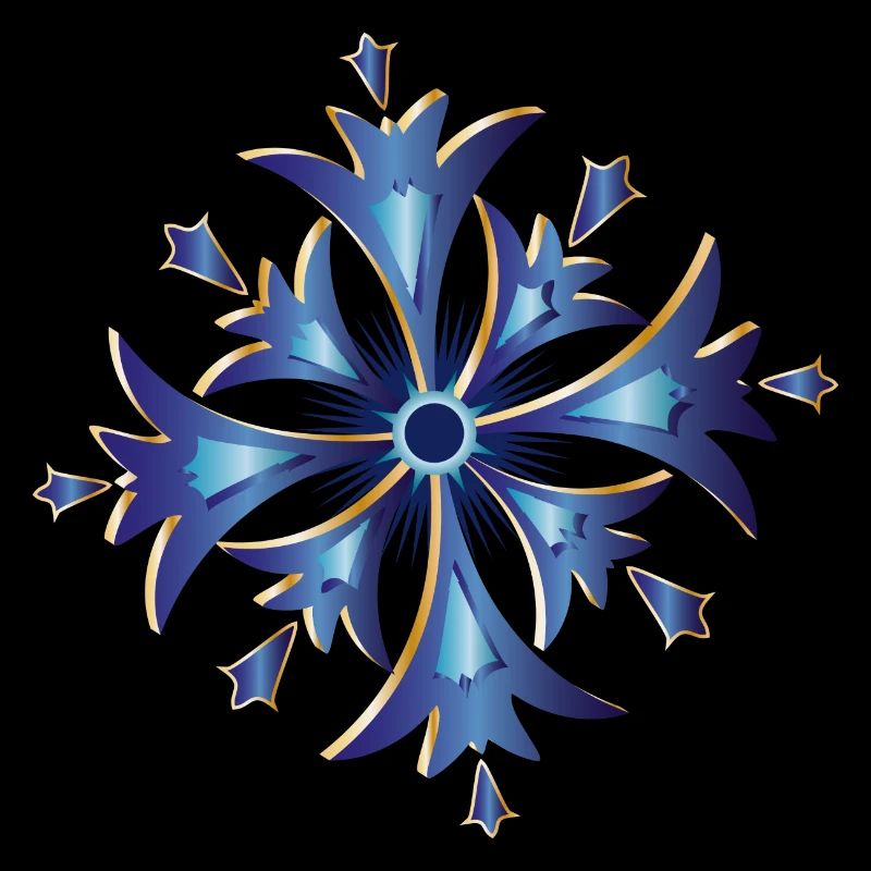 amulette de bleuet stylisée en bleu et or