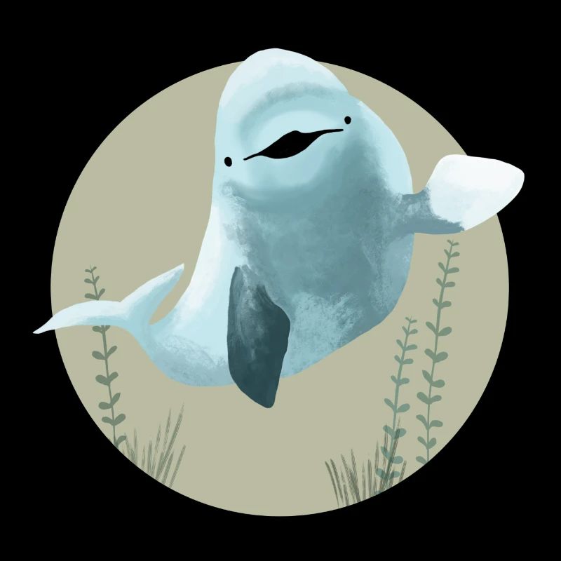 Cheerful deep-sea whale Beluga in circle