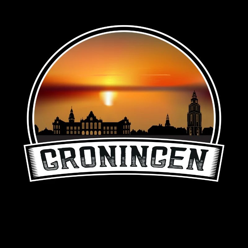 Groningen Pays-Bas Skyline Vintage Coucher Soleil Trave
