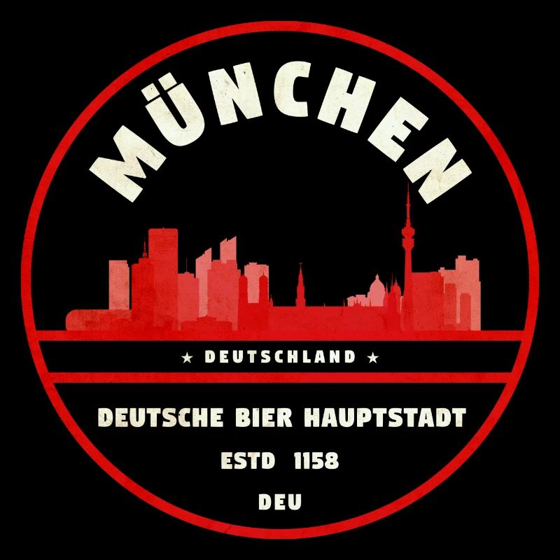 München Skyline Stempelrot Badge