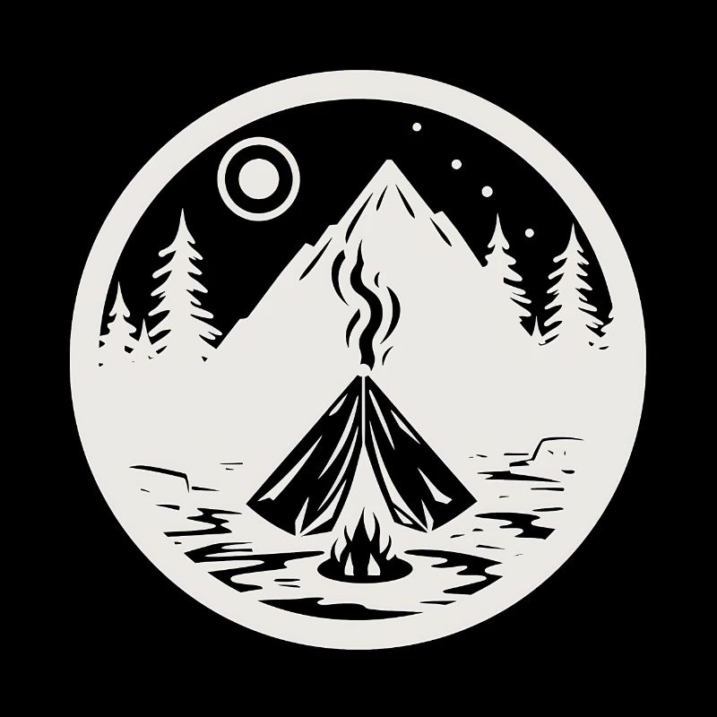 Camping, landscape with mountains, trees as stickers