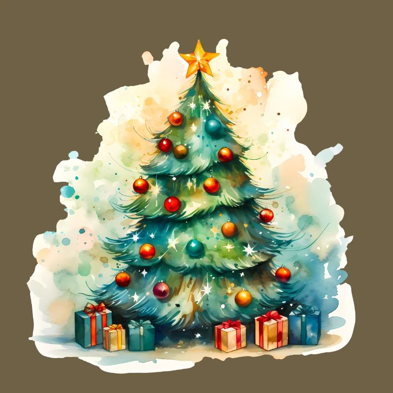 Aquarell Tannenbaum mit Geschenken