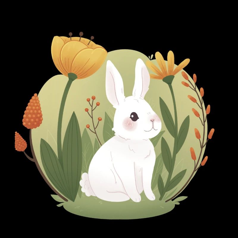 Garten-Hase mit Tulpe und anderen Blumen