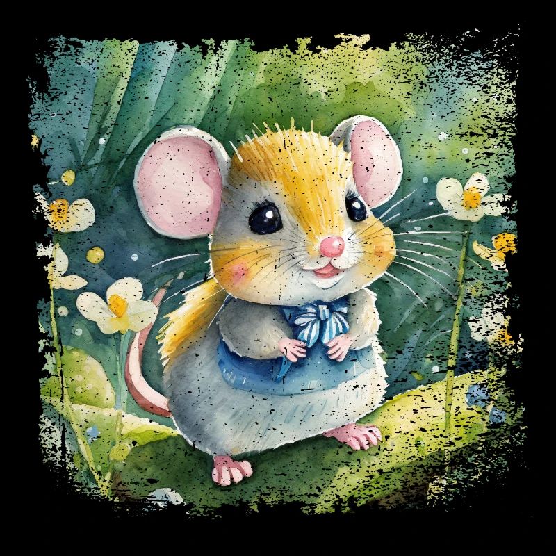Cute baby mouse playing happily in the garden