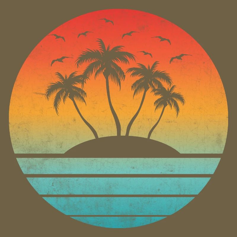 Coucher tropical rond palmier îlot
