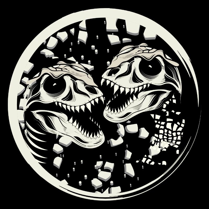 zwei Dinosaurier Schädel Tyrannosaurus Rex