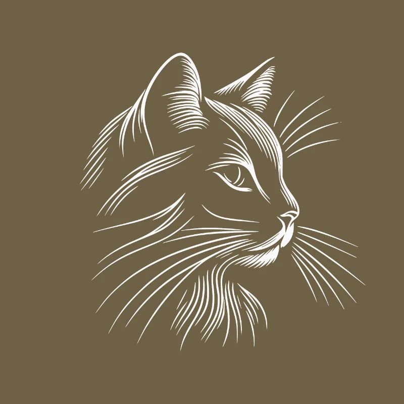 Tête de chat, minimaliste traits blanc