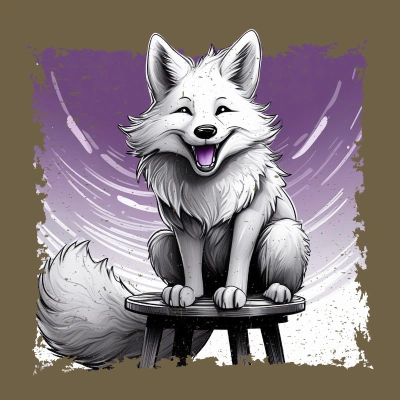 Fuchs comic, lachend, sitzt auf Hocker | Poster