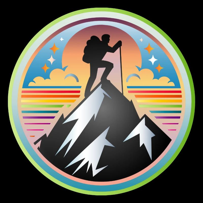 Mountains with a mountaineer on the summit