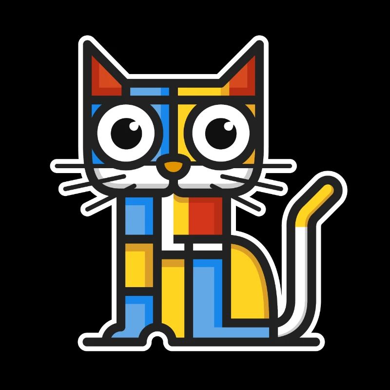 Illustration colorée d’un chat cubiste.