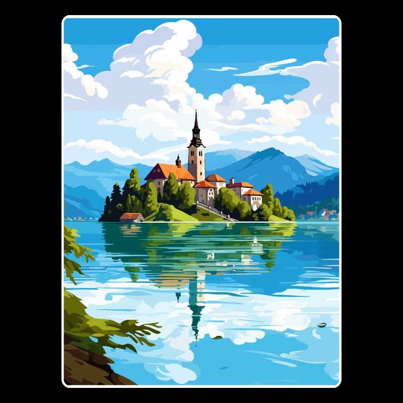 Bleder See, Slowenien, Reiseposter, Souvenirfarbe, WP