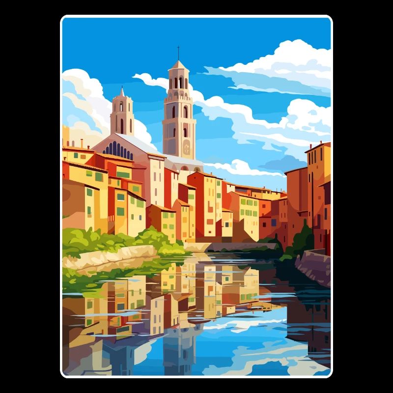 Girona Spanien Reise Poster Souvenir Postkarte Farbe