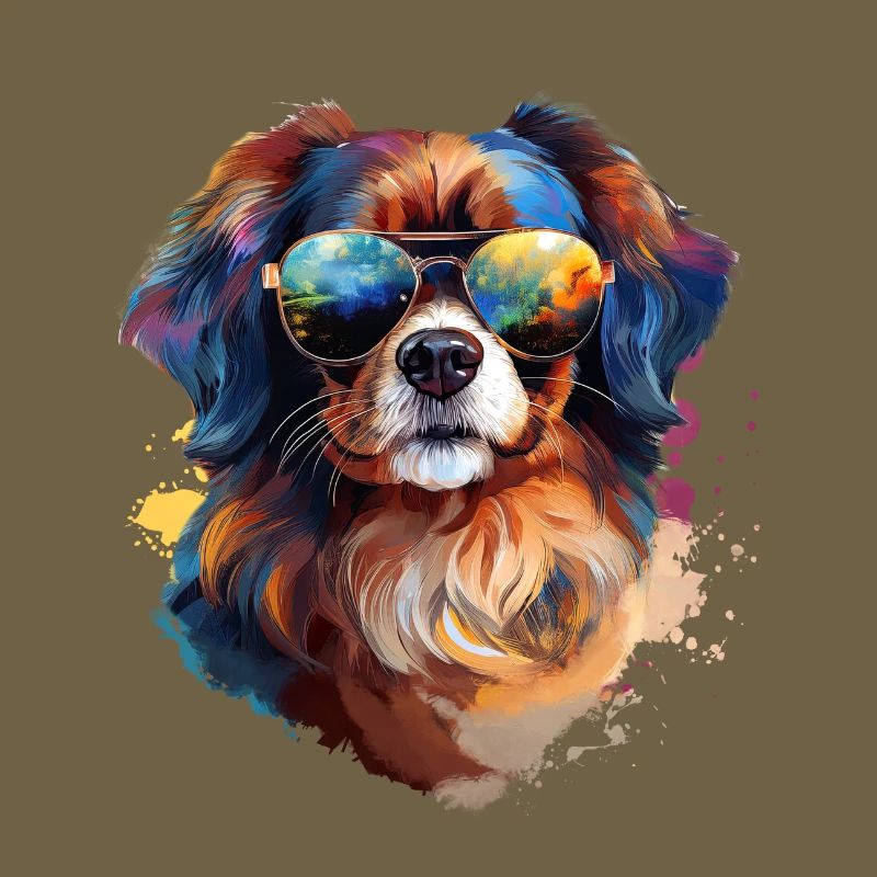 Tibet Spaniel mit Sonnenbrille