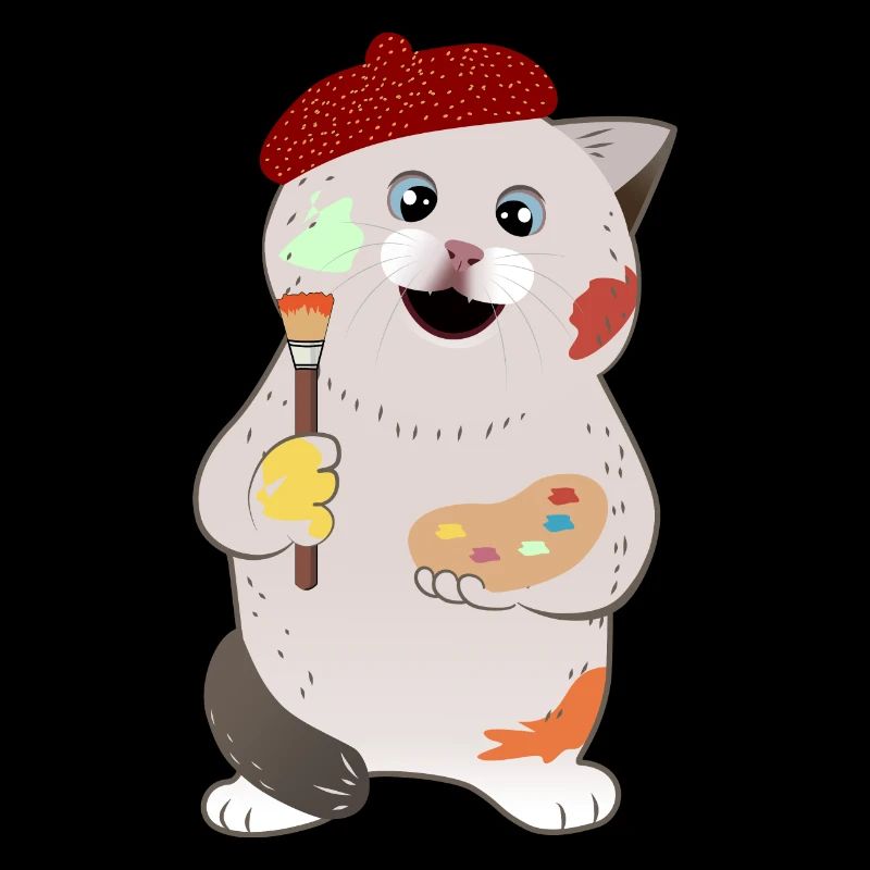 cute chubby cat holding paintbrush and palette