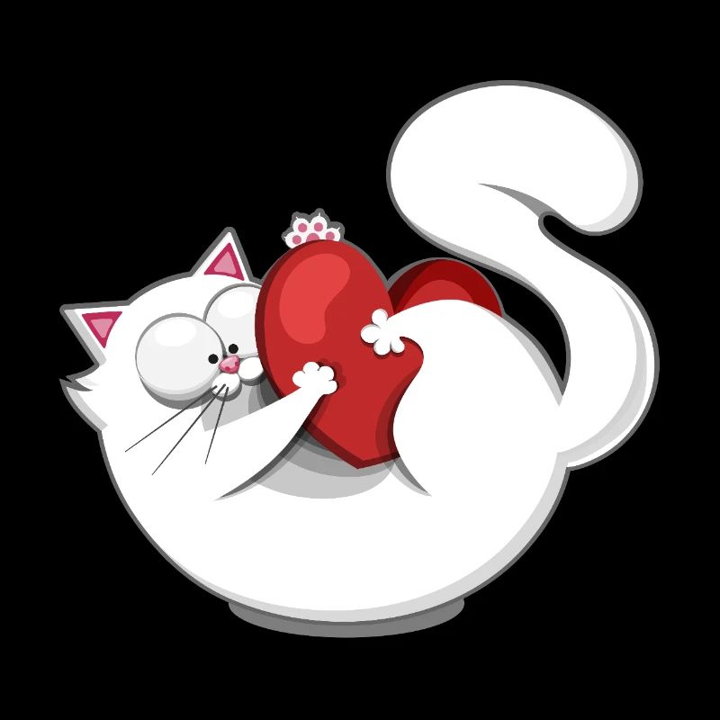 Cute Cat White Heart Funny Mood Love