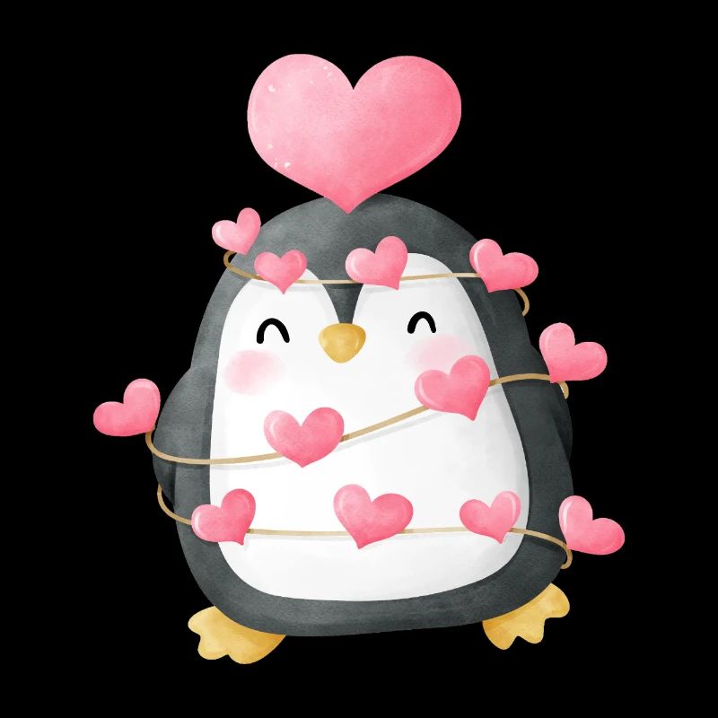 Pingouin affectueux avec décoration de cœur