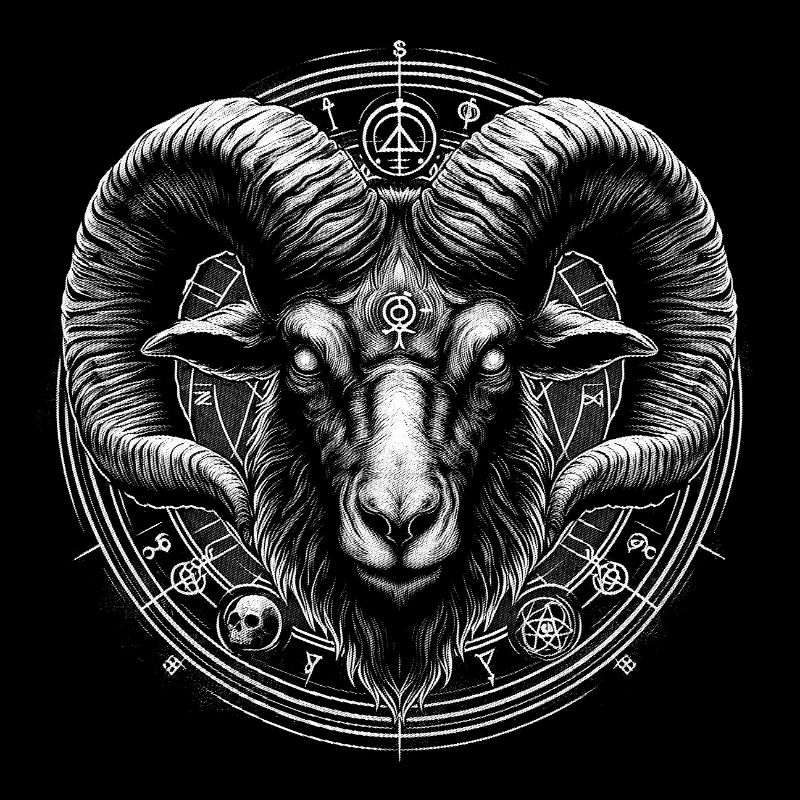 Mystical ram motif with symbols