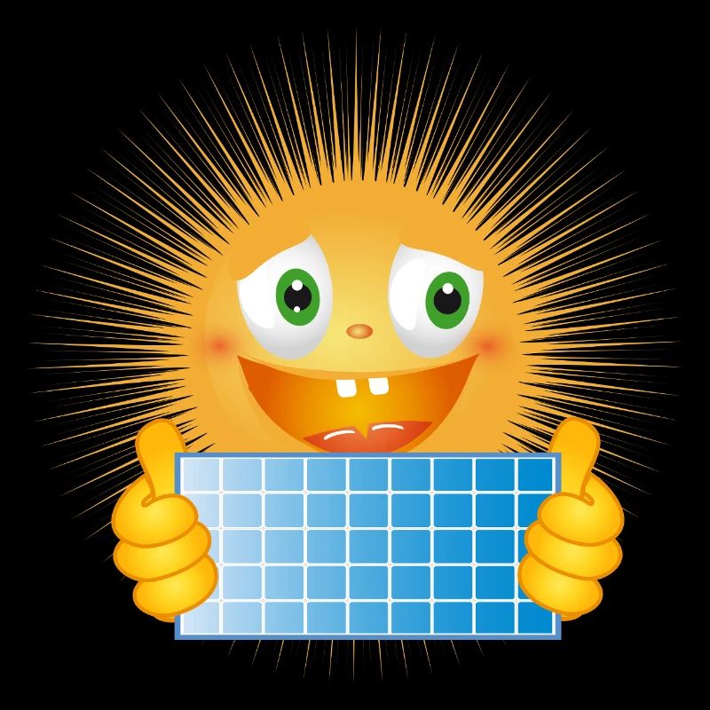 Strahlende Sonne mit Solartafel