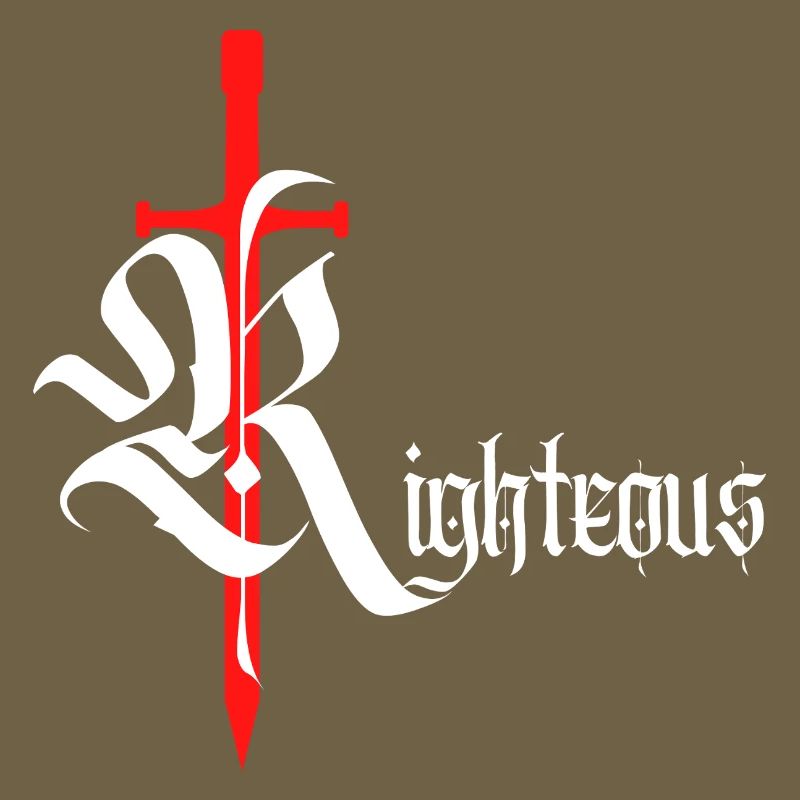 Gothic Righteous Design mit Schwert mit weißem Text