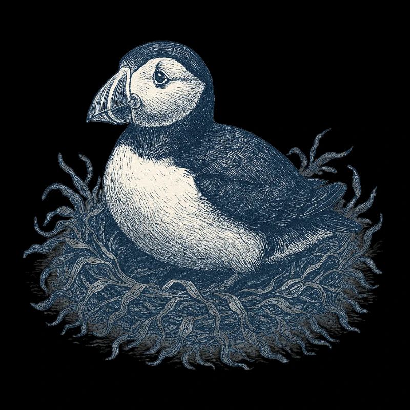 Detaillierte Papageientaucher-Nest-Illustration